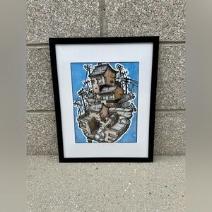 Original Art “Hood Up High” Urban Art Mixed Media Canvas Framed 8x10